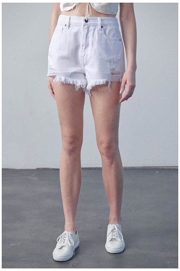 White Super High Rise Frayed Shorts